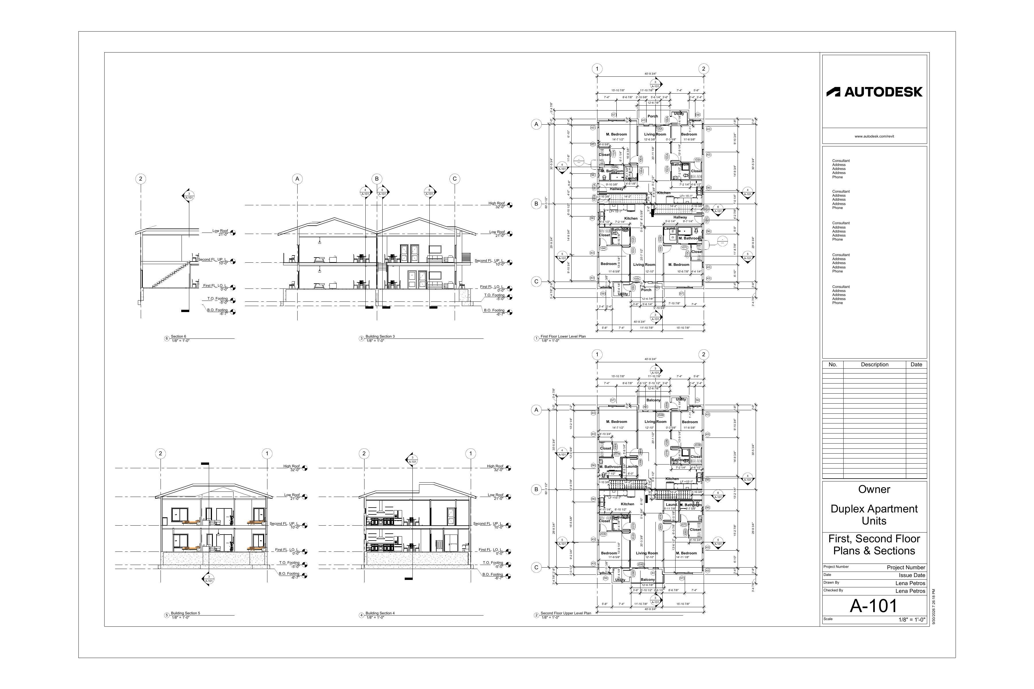 Duplex Apartment — First & Second Floor Plans and Sections