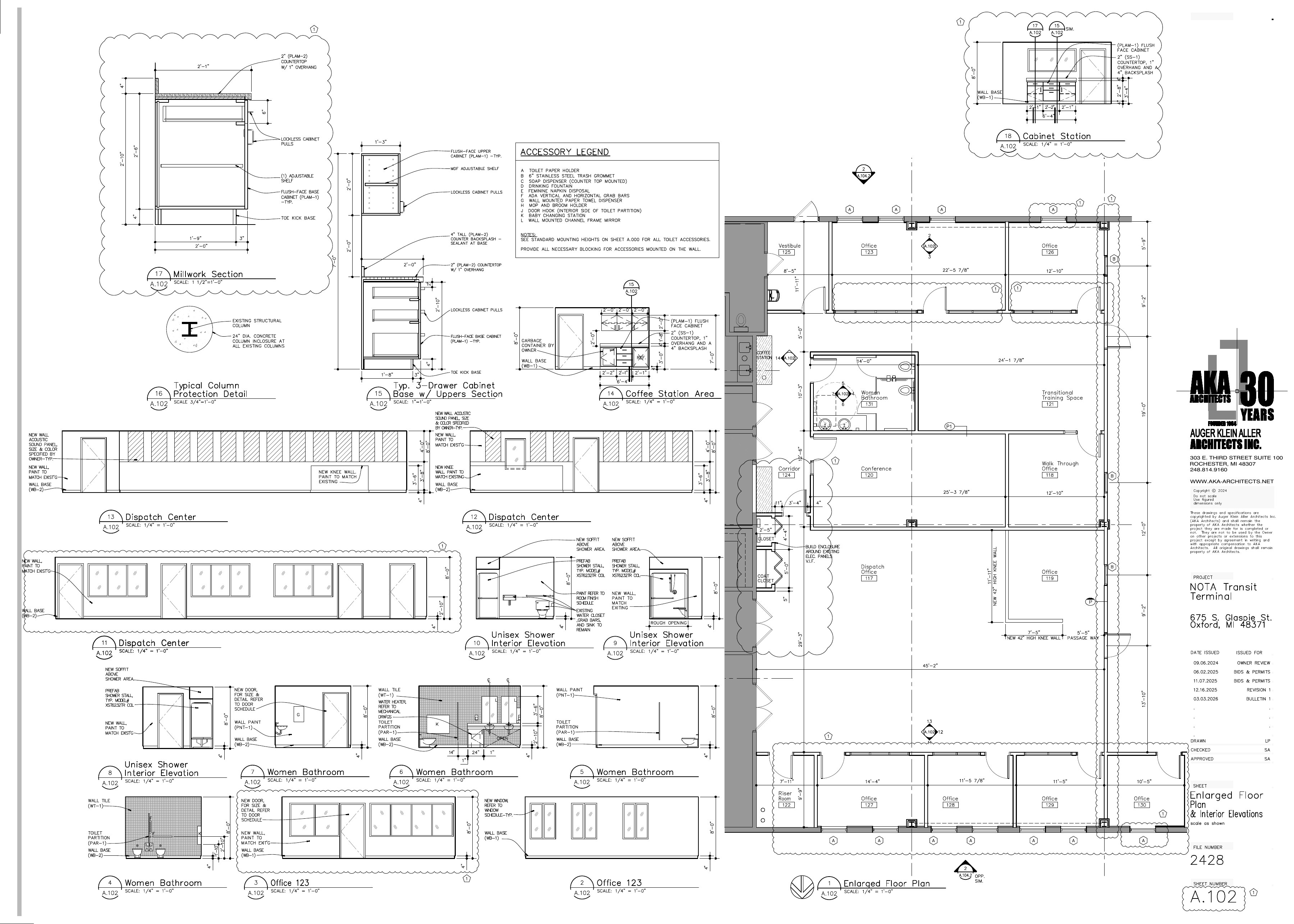 NOTA Dispatch Center — Enlarged Floor Plan & Interior Elevations