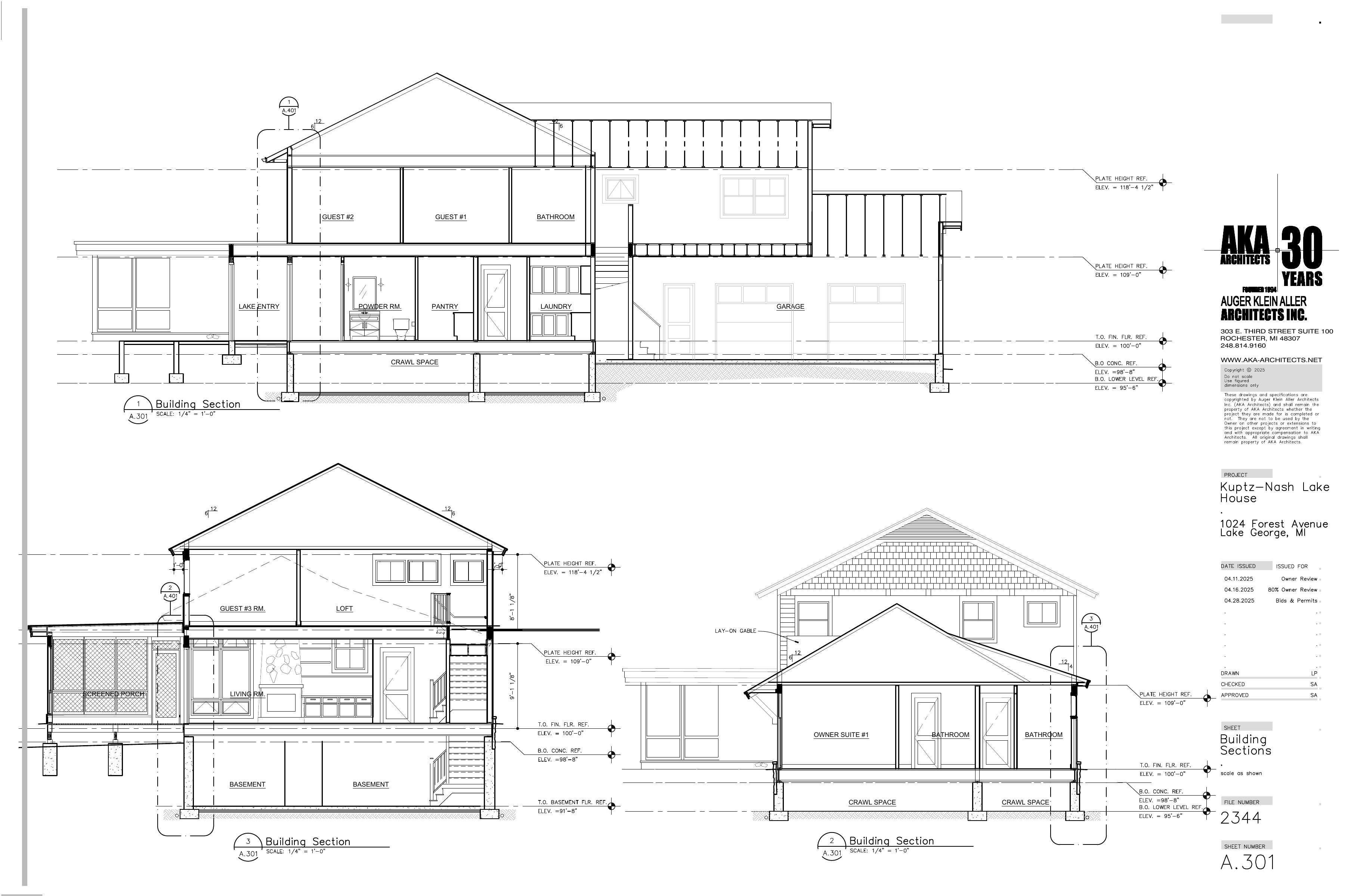 Kuptz-Nash Lake House — Building Sections