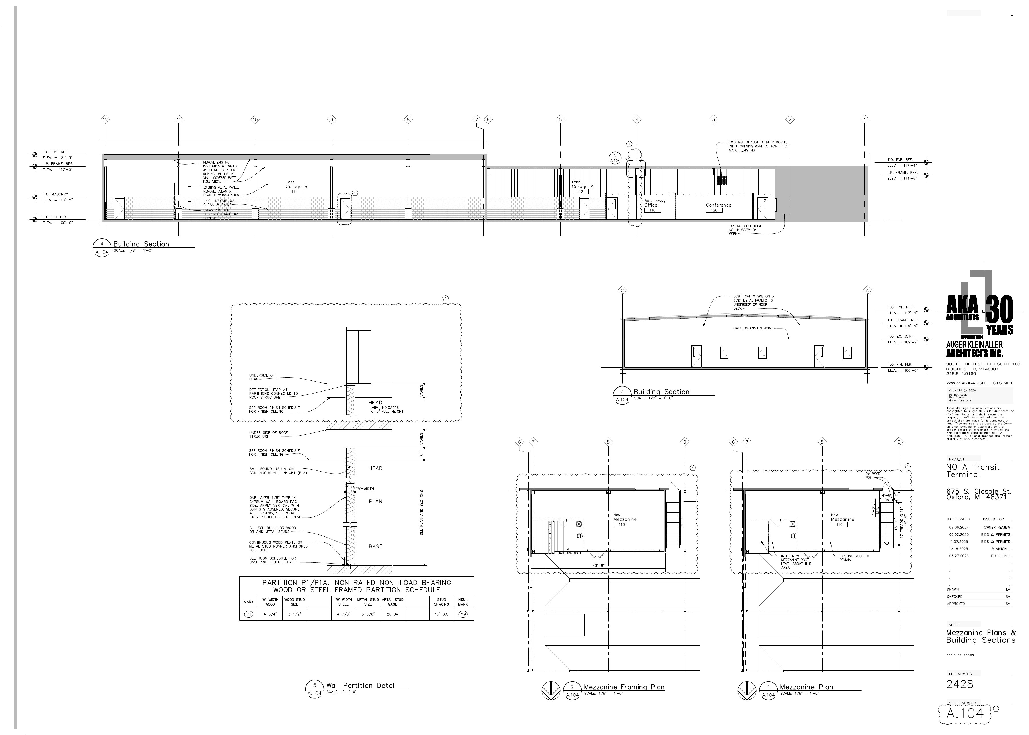 NOTA Dispatch Center — Mezzanine Plans & Building Sections